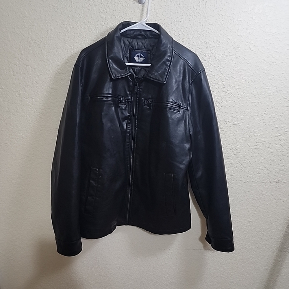 Dockers Faux Leather Men's Jacket Black Coat Size Large Quilted Lined
